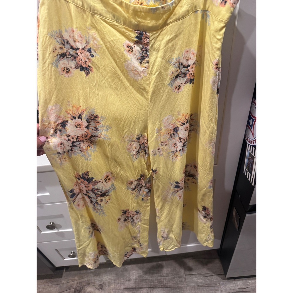 Feather Bone‎ by Anthropologie Yellow Floral Wide Leg Pants Womens Size 14 Boho
